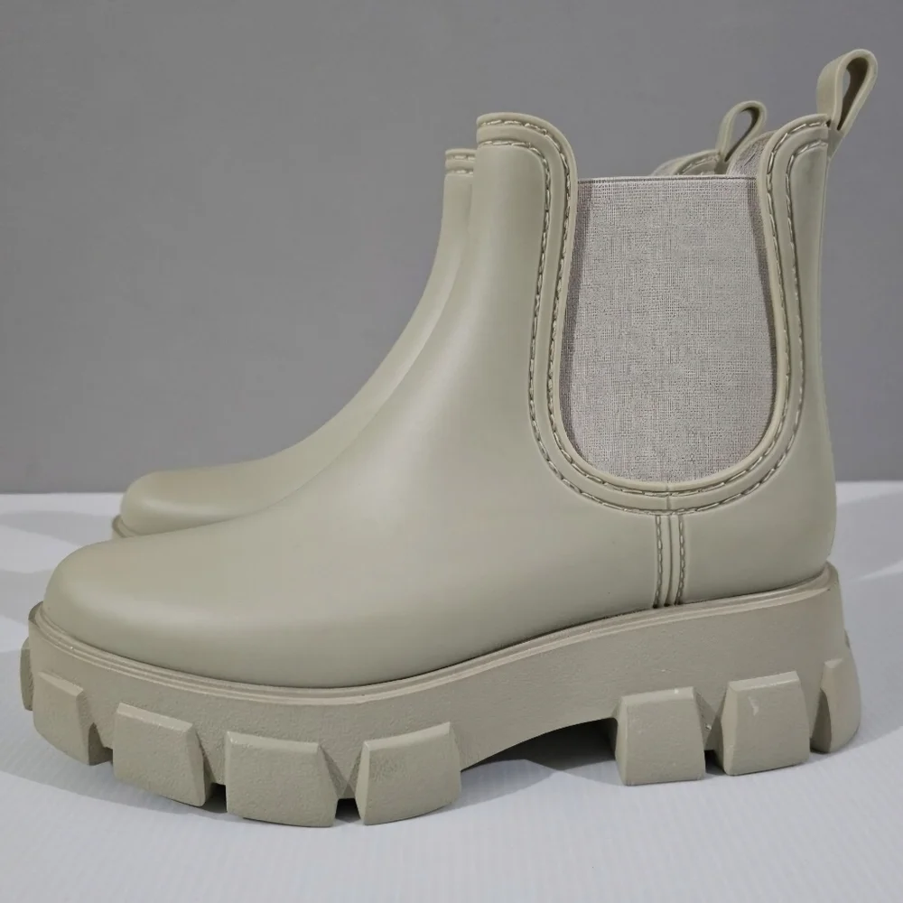 Jeffrey Campbell Play Pleu Rain Boot Womens 9 Cream Platform Chelsea Lug Sole
